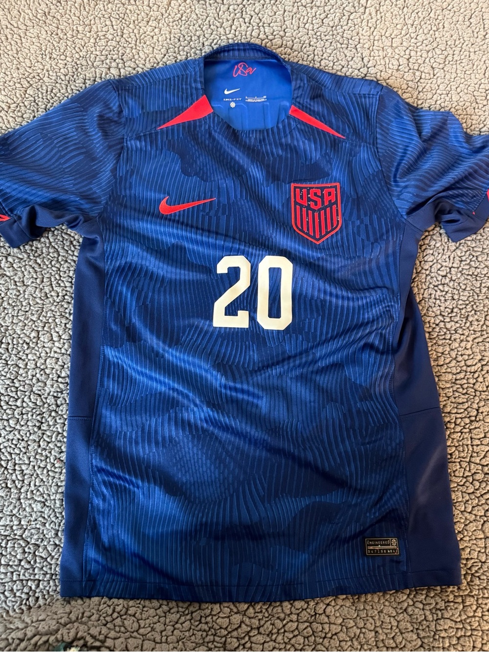 Nike Blue USA Dri-FIT Soccer Jersey with Red Accents